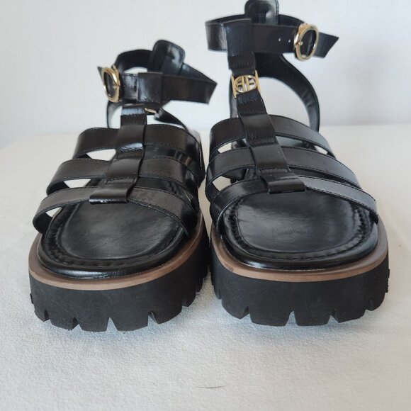 NWoB BEAU TODAY Leather Gladiator Sandals Open Toe Ankle Strap Platform Black - Picture 7 of 16